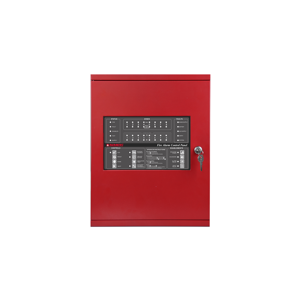 [4003-05] NUMENS - Panel Contra Incendio convencional, 4 zonas, carcasa metálica, rojo aprobado por EN